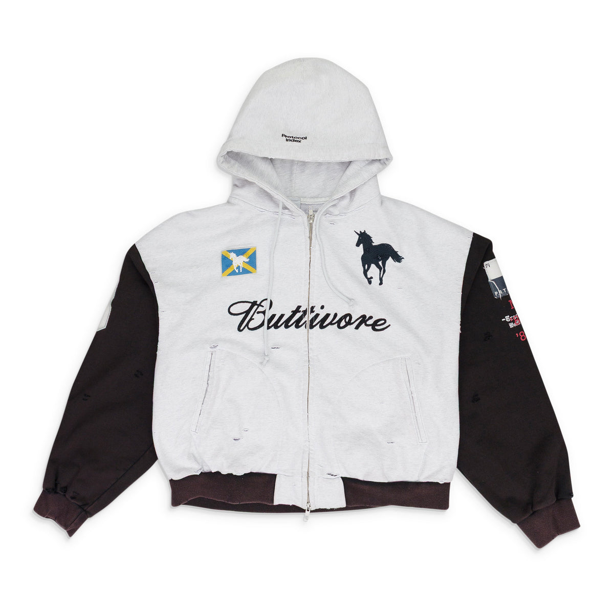 WHITE BUTTIVORE ZIP HOODIE