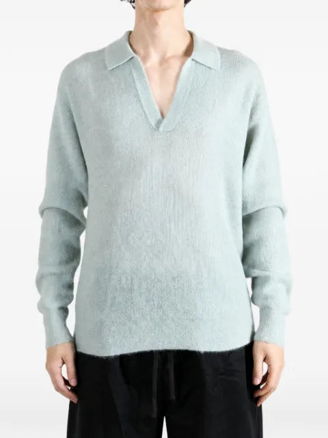 Auralee brushed open-collar sweater