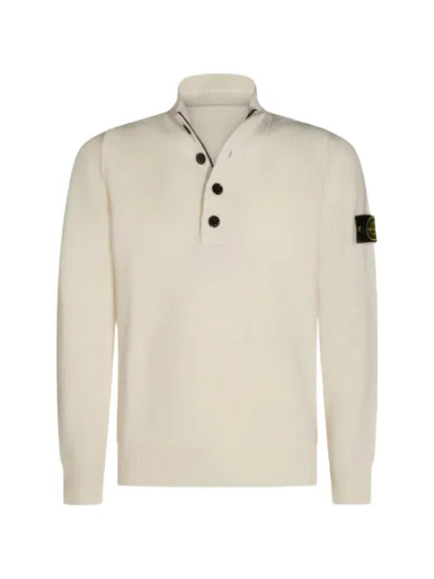 Stone Island button-placket logo-patch sweater