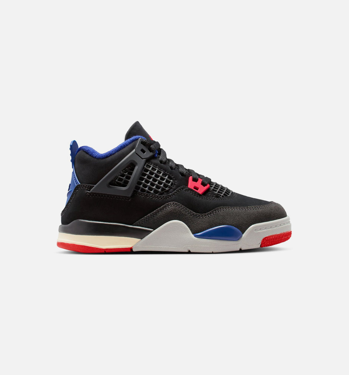 Air Jordan 4 Retro Rare Air Preschool Lifestyle Shoe - Black/Fire Red/Deep Royal Blue