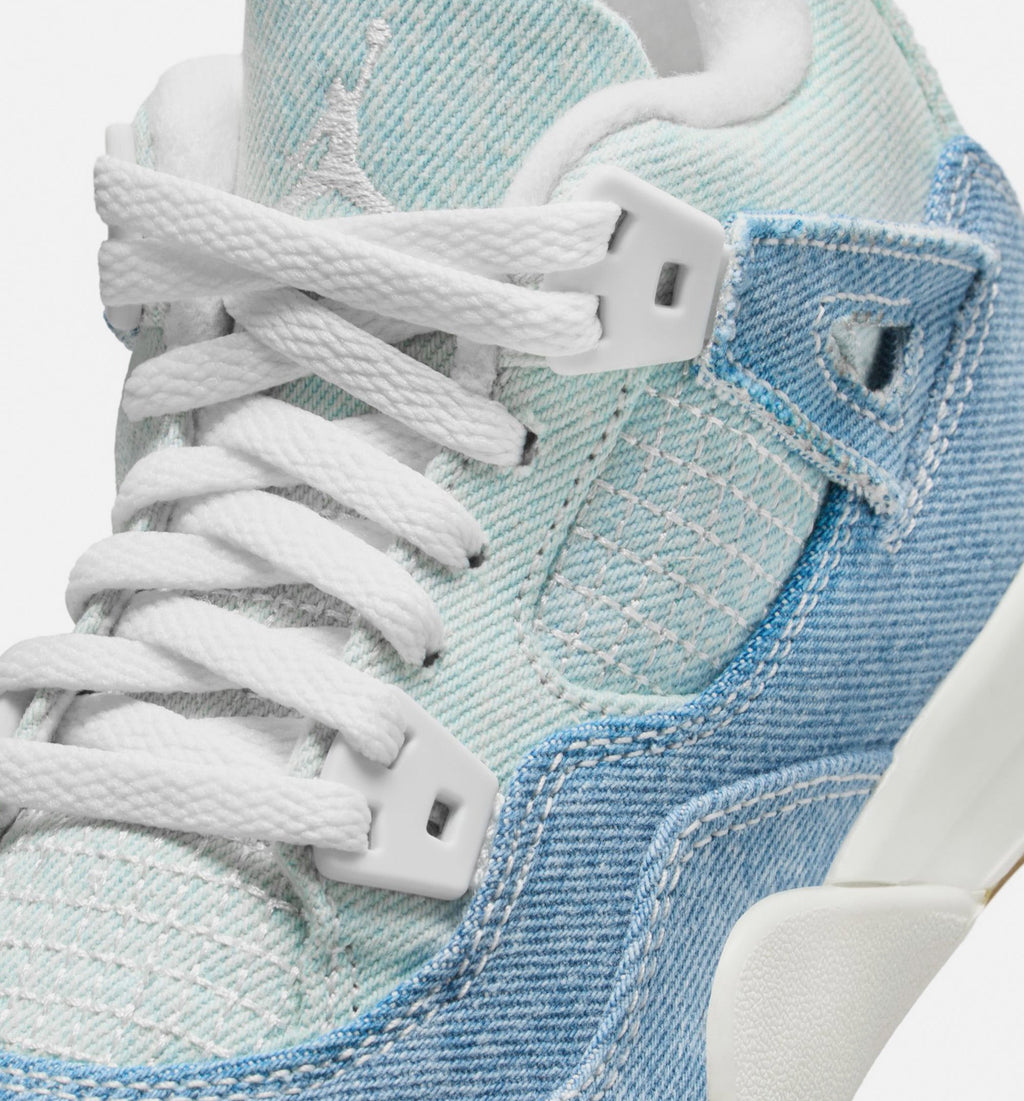 Air Jordan 4 Retro Worn Blue Preschool Lifestyle Shoe - Sail/Worn Blue/Metallic Gold