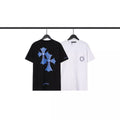 Chrome Heart T Shirts Blue Cross Loose Crew Neck Short Sleeve
