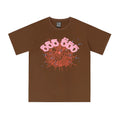 Sp5der 555 555 Red Web & Pink Numbers Graphic Brown Short Sleeve T-Shirt