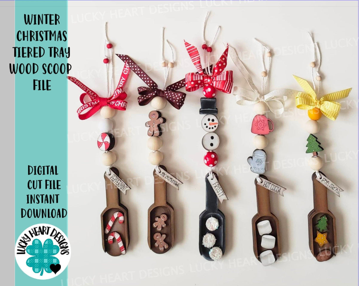Winter Christmas Tiered Tray Wood Scoop File SVG, Glowforge Bead Garland, LuckyHeartDesignsCo