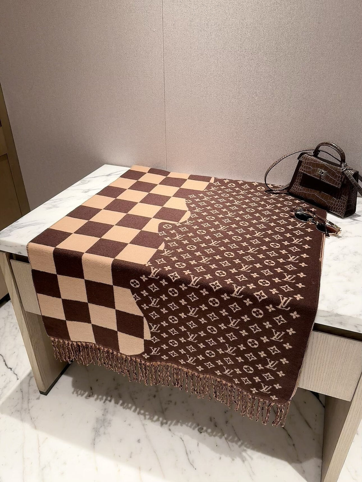 Louis Vuitton Style Checkerboard Monogram Scarf