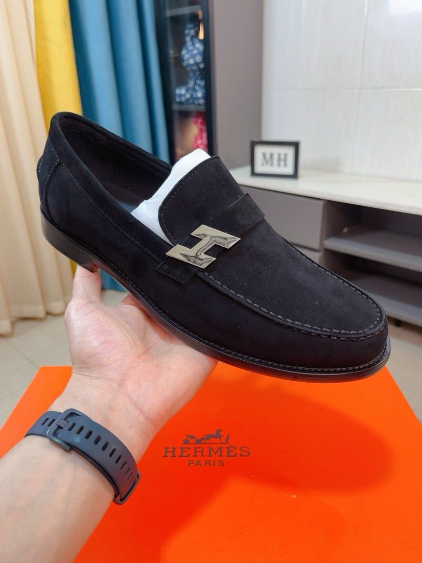 Hermès Black H-Hardware Loafers - Rubber Outsole