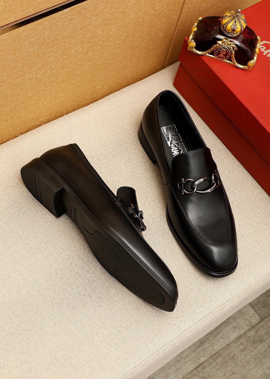 Ferragamo Men's Black Bit Loafers - Metal Bit Vamp Detail