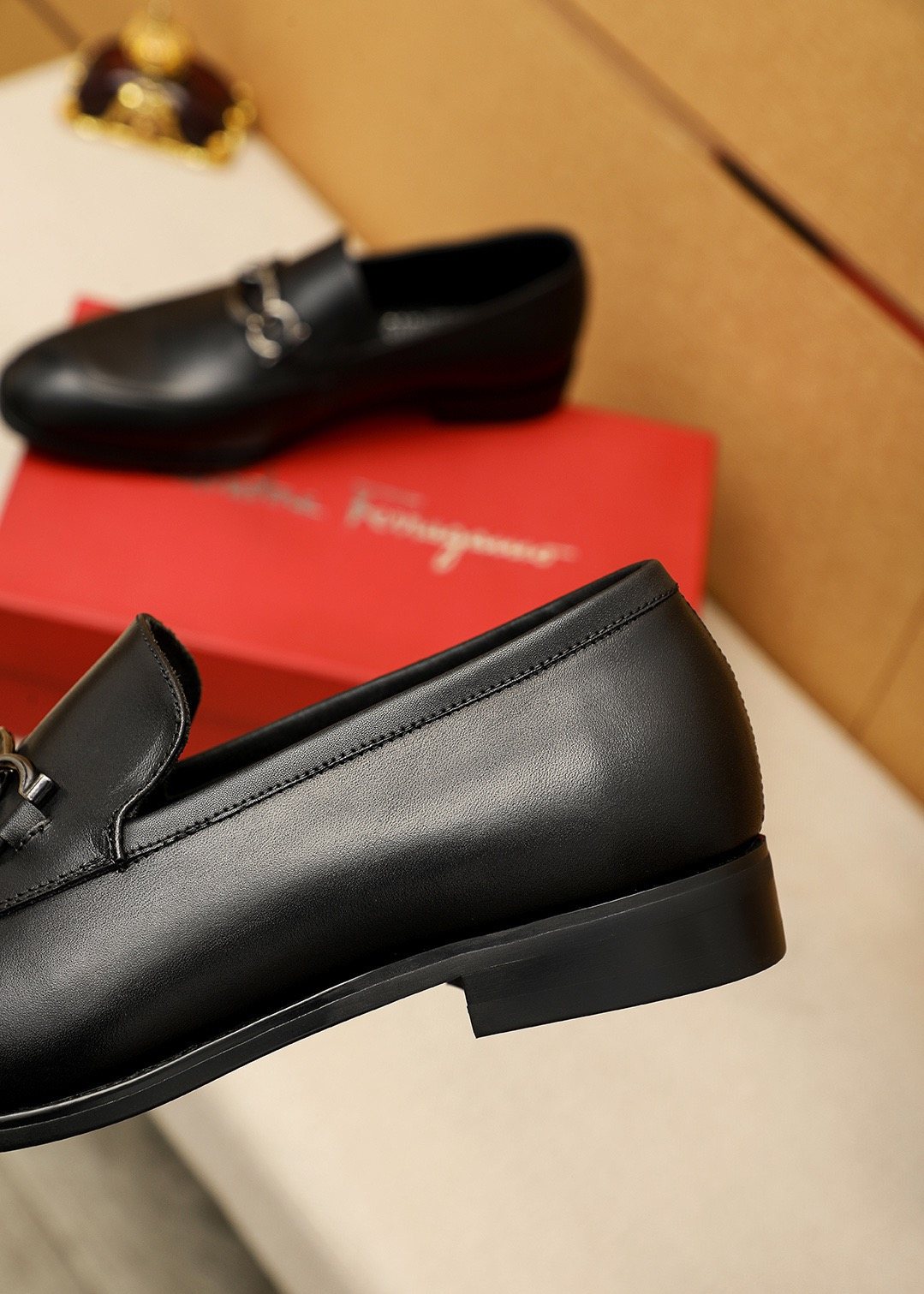 Ferragamo Men's Black Bit Loafers - Metal Bit Vamp Detail