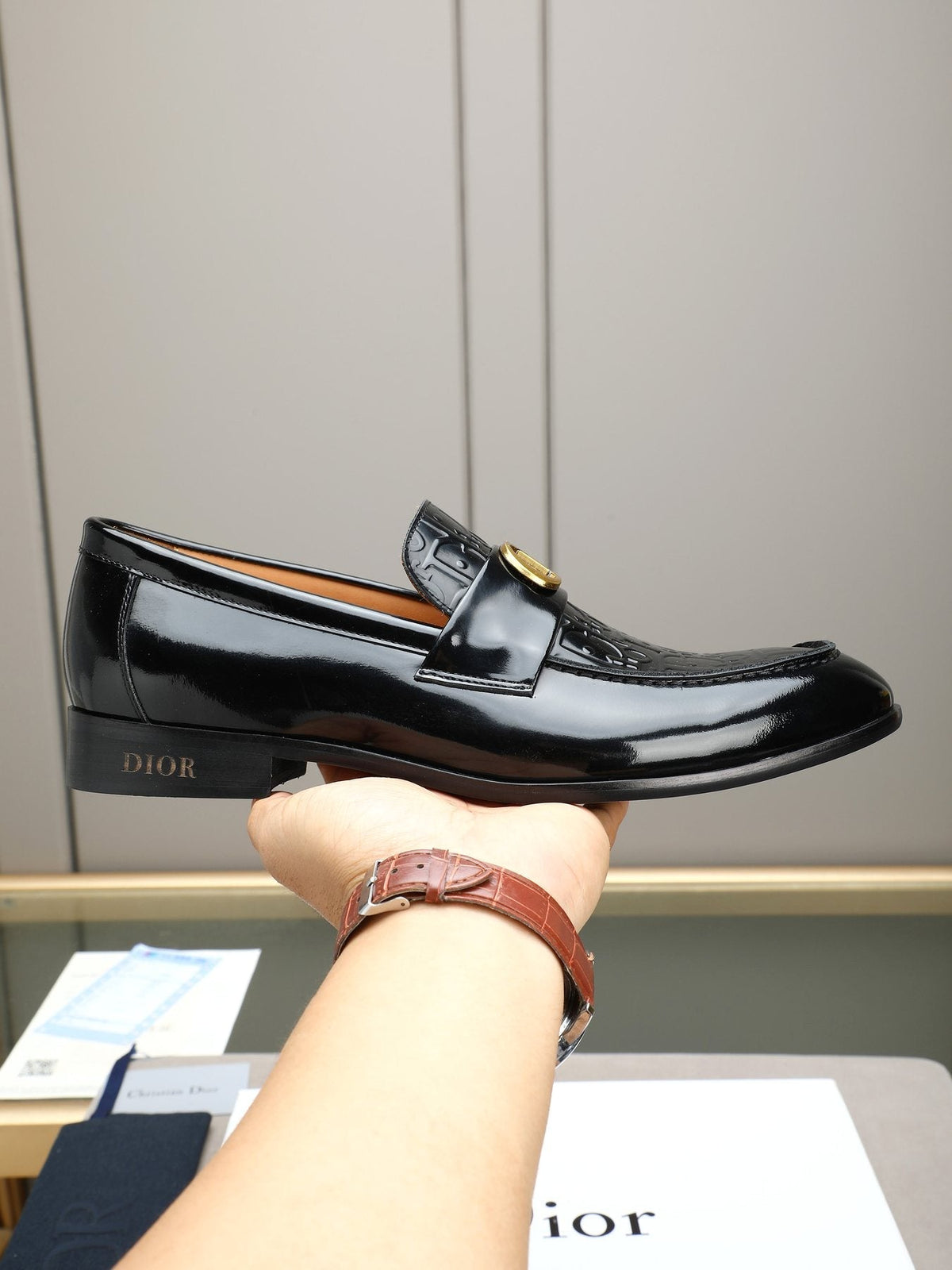 Dior Black Gold-Buckle Slip-On Dress Shoes