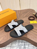 Louis Vuitton Light-Gray Patterned Slide Sandals
