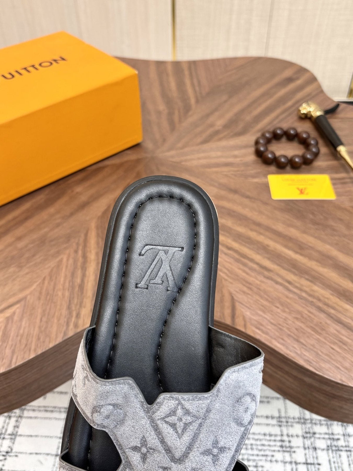 Louis Vuitton Light-Gray Patterned Slide Sandals