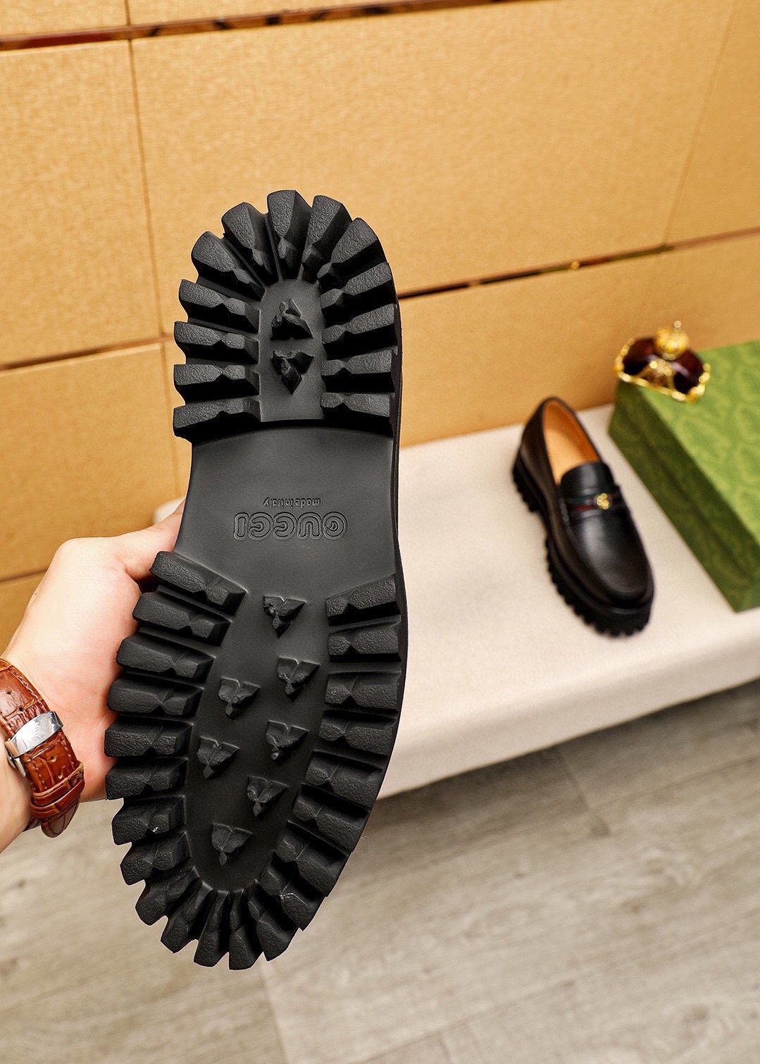 Gucci Black Lug-Sole Loafers