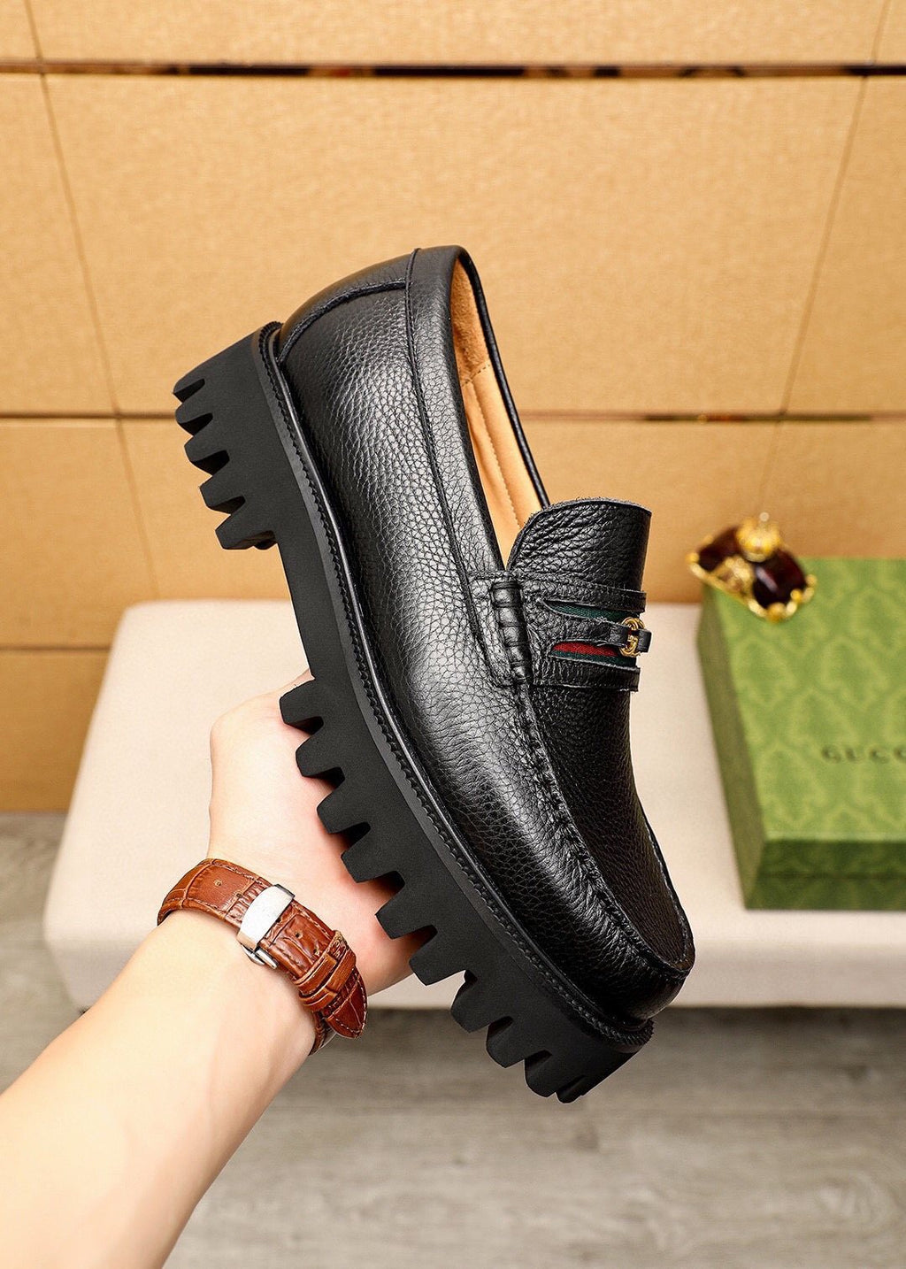 Gucci Black Lug-Sole Loafers