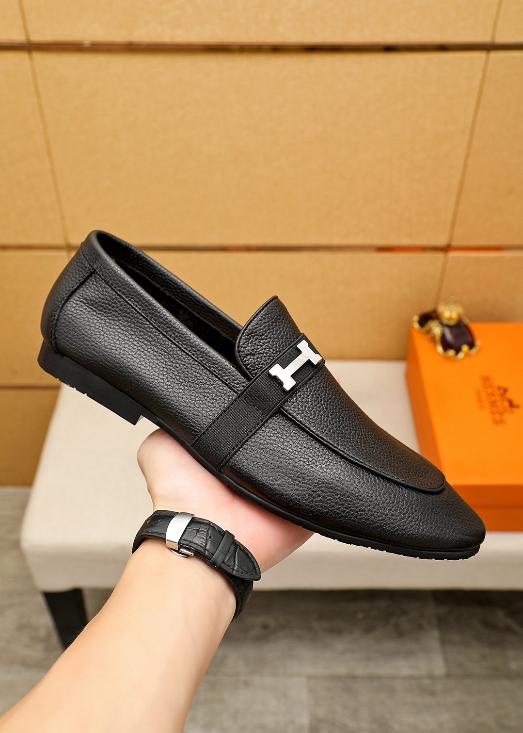 Hermès Black H-Hardware Loafers - Low-Profile Sole