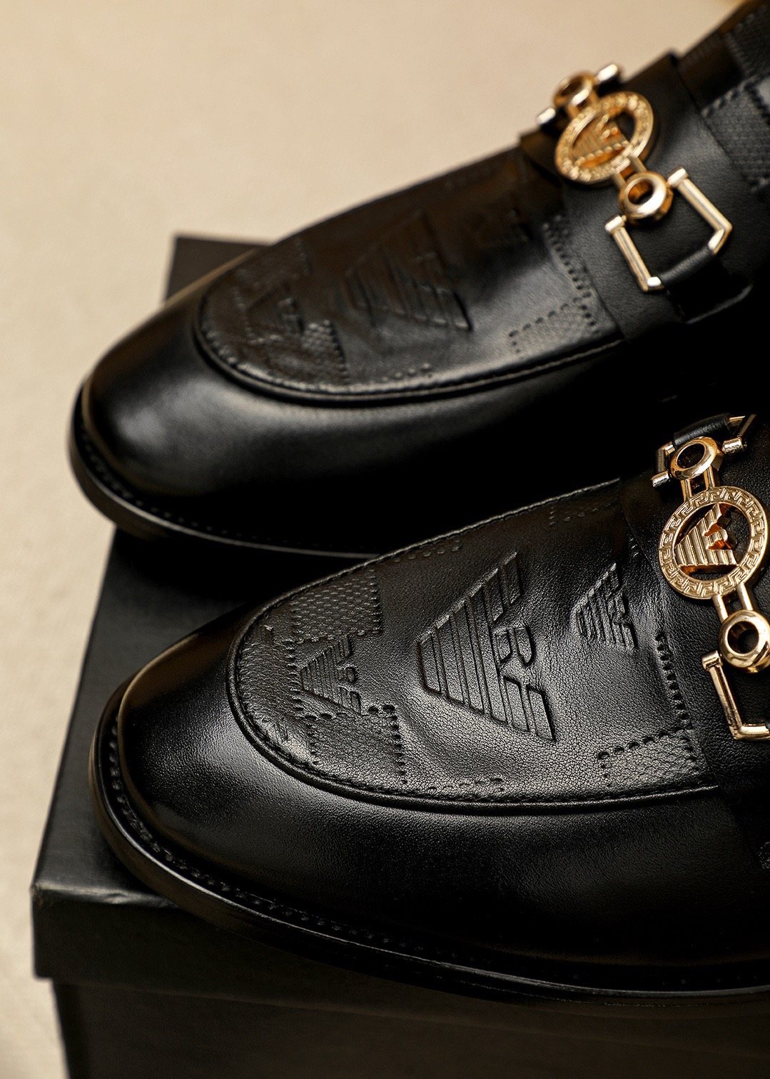 Armani Men's Black Embossed Bit Loafers