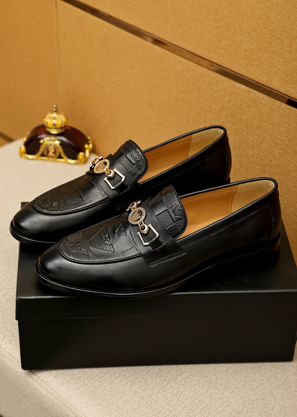 Armani Men's Black Embossed Bit Loafers