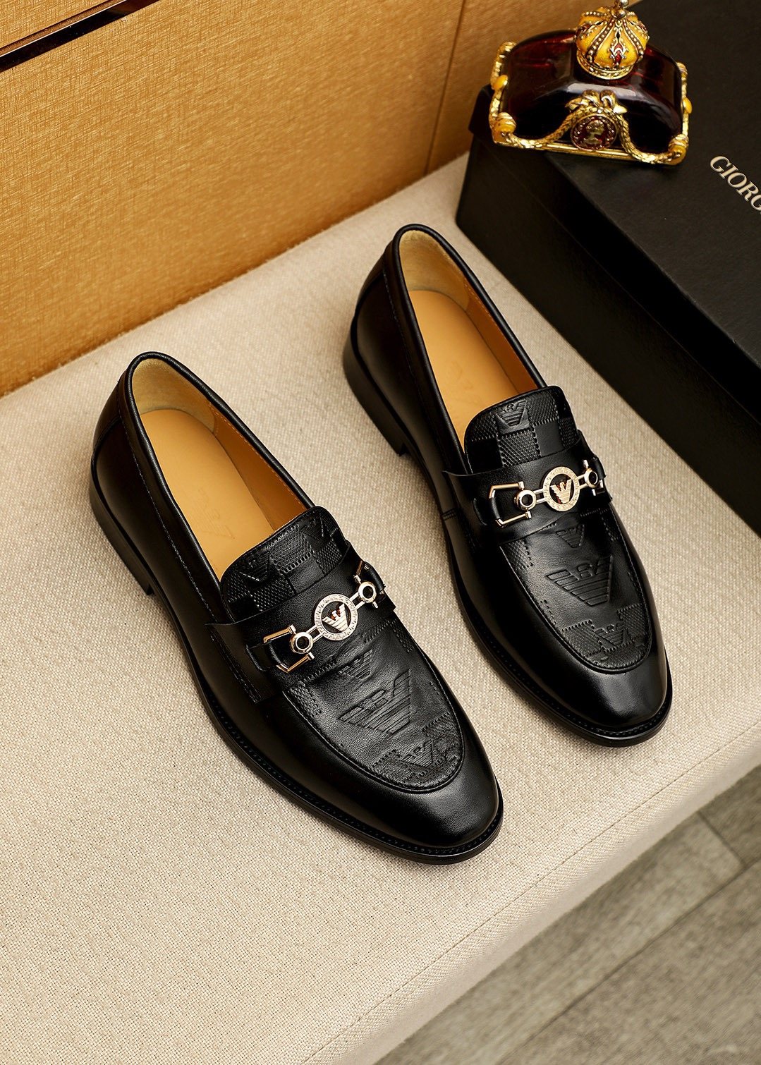 Armani Men's Black Embossed Bit Loafers